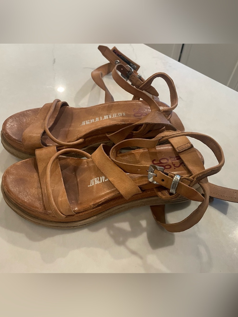 A.S 98 Italy Women’s Tan Leather Ankle-Strap Sandals 8.5 38